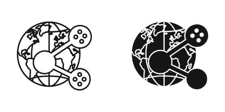 Minimalist globe icon with network nodes and connections