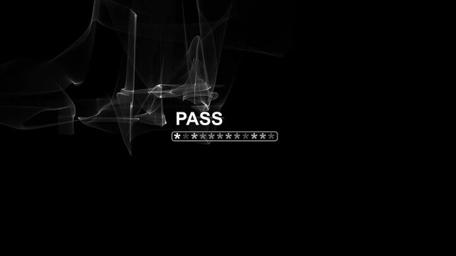 Pass status indicator glows in a bright white hue against a dark background featuring subtle smoke effects and a horizontal line of stars to signify successful verification of secure digital access.