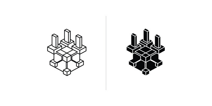 Isometric 3d abstract blocks with different heights and lighting contrast