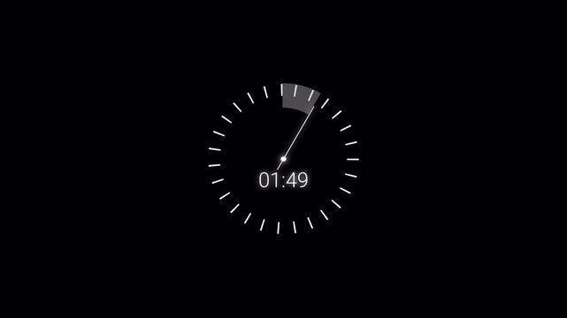 2 minutes countdown timer animation in 1 minute on transparent background, two minutes countdown video with alpha channel , 2 min countdown 4k video