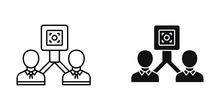 Two people video calling with a camera icon
