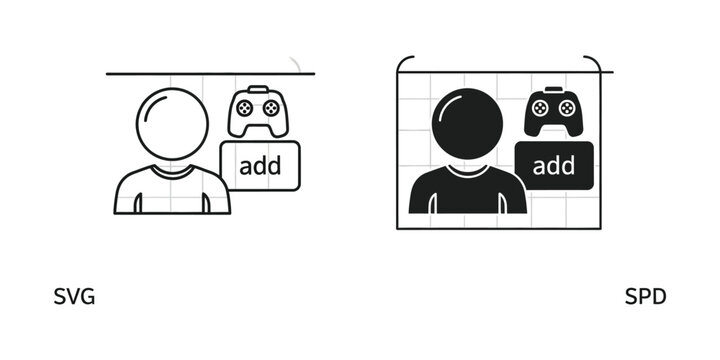 Silhouette person playing video game add friend svg spd icon