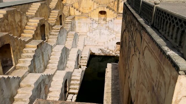 Chand Baori stepwell situated in the village of Abhaneri in Rajasthan, India.