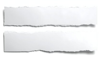 Naklejka premium Two torn paper scraps, edges jagged, white and isolated on white