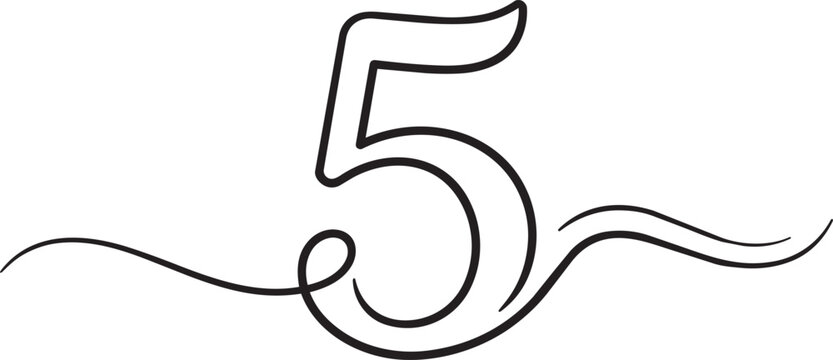 number five continuous one line drawing typography vector illustration