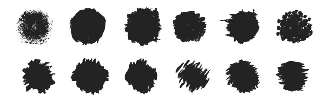 Set of grunge paint circles in rough ink style