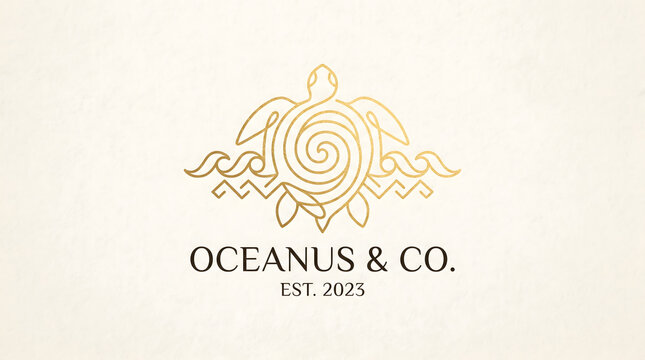 Elegant monoline sea turtle logo illustration in golden texture, representing ocean conservation and luxury, isolated on transparent background.
