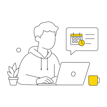 Remote Worker Organizing Schedule and Tasks Using Laptop with Calendar Planner