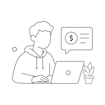 Man Processes Online Financial Payment Using a Laptop for Business Technology