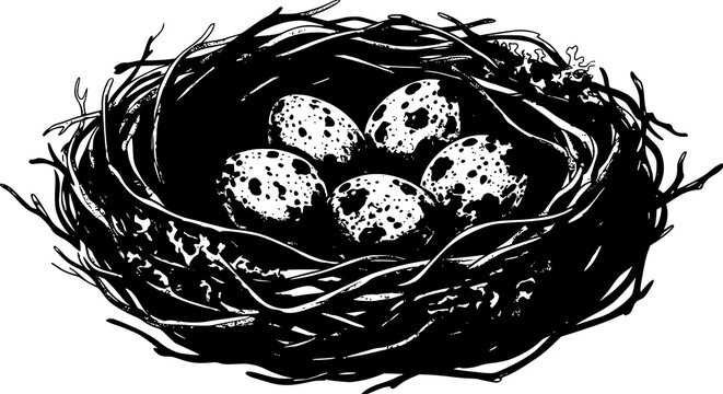 Watercolor quail eggs nest vector with hand drawn rustic natural illustration