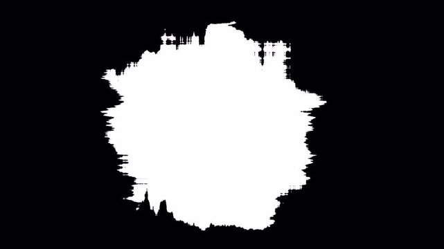 Animated Liquid Ink Splash expansion with alpha channel, Smooth Liquid Ink bloom Alpha Matte for Video Editing. ink spot spreading from center. Video revealer, expanding paint stains on white backdrop