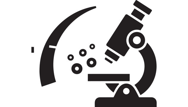 Microscope icon with cells under observation in black and white featuring science, laboratory, research with biology and medical elements for