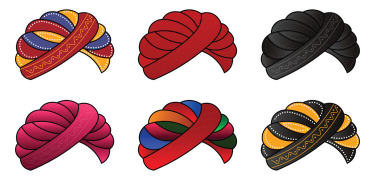Rajasthani Pagri Set, Indian Wedding Turban Safa Vector Illustration