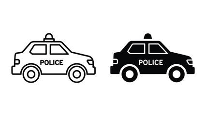 Simple police car icon pair in black and white outline style ©  afiyastock