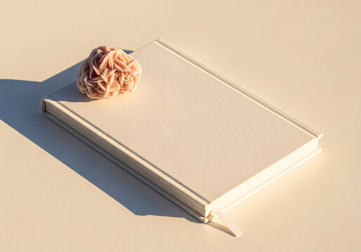 Cream Hardcover Notebook and Pink Desert Rose Stone Mockup