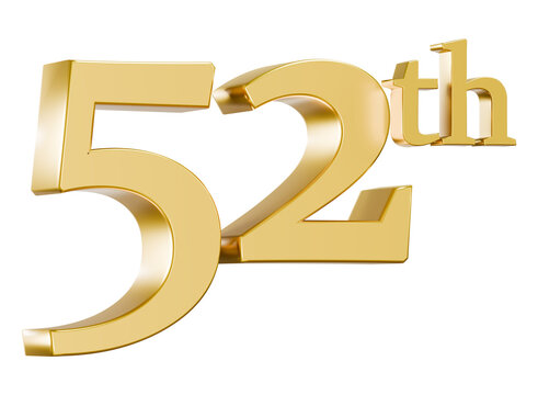 Shiny gold metallic 3D number 52th graphic