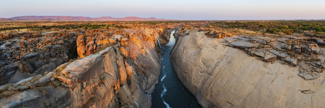 Augrabies Falls at Sunset, elevated view of a deep gorge and the Orange River.

Gorge of the Orange River
Augrabies, Northern Cape, South Africa
