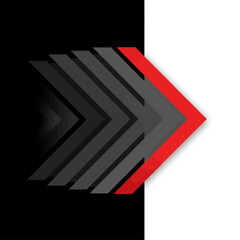 A bold red and grey chevron graphic design on black and white background © Atiya