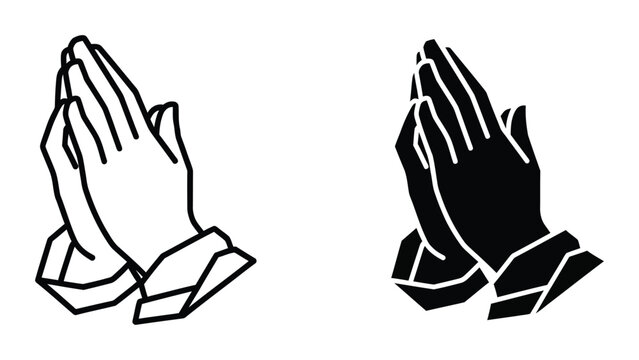 Praying hands in simple black and white vector style
