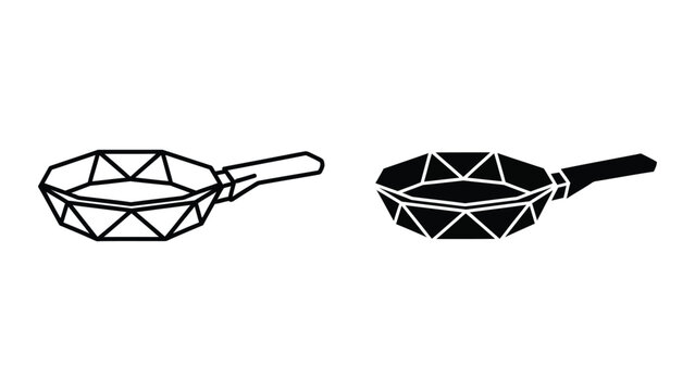 Minimalist frying pan and spatula vector icons set