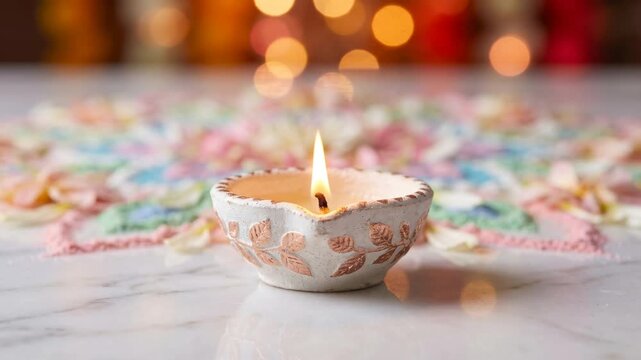 Artisanal hand painted clay diya lamp for spiritual home decor