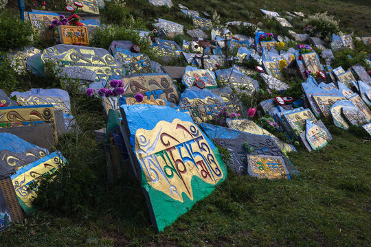 Painted Mani Stones in Backlight, Tagong, Sichuan Province, Kham Tibet,