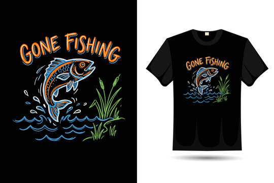 Hand-drawn gone fishing t shirt mockup design