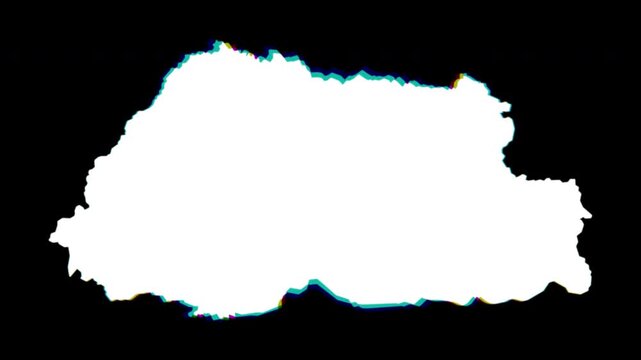 Bhutan white and chromatic abstract map pop animation black background