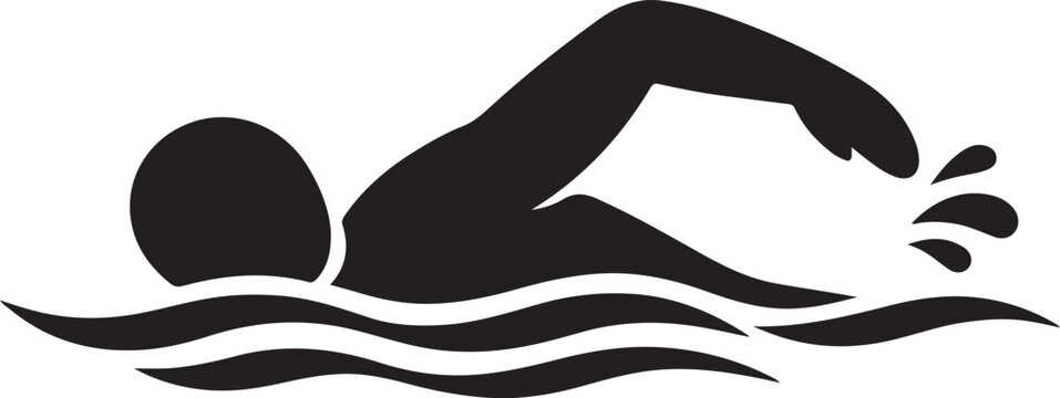 swimmer silhouette swimming freestyle crawl in water vector icon