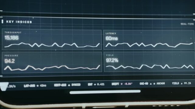Interface displays various performance indices related to a system Pressure, Throughput, Yield, Latency