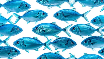 Obraz premium School of small blue fish swimming in formation, detailed scales and fins, aquatic life, marine ecosystem concept
