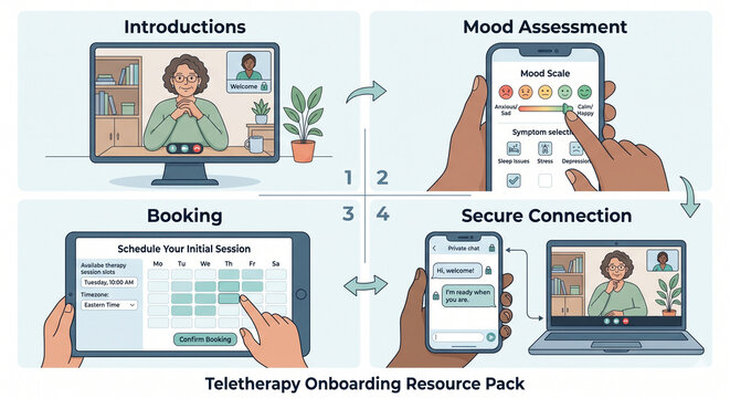 Teletherapy and Mental Wellness Check-In Illustration Ki