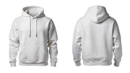 Isolated white basic hooded fleece sweatshirt, comfortable casual sports apparel, front and back © Niamh