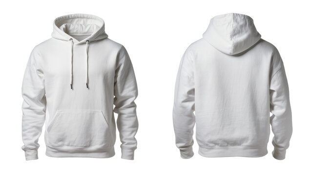 Isolated white basic hooded fleece sweatshirt, comfortable casual sports apparel, front and back