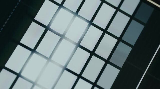 Futuristic data grid with luminous rectangular tiles