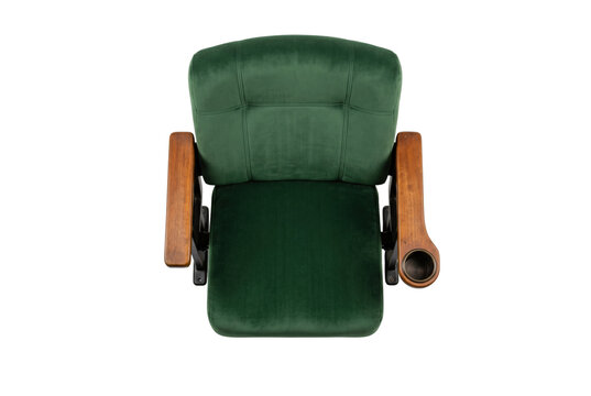 Green velvet theater chair top view isolated. Cinema seating plan mockup.