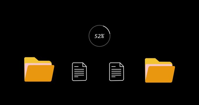 Two folders file transfer animation. File transfer from folder to folder, copying data on computer, transparent background footage fast file transfer animation