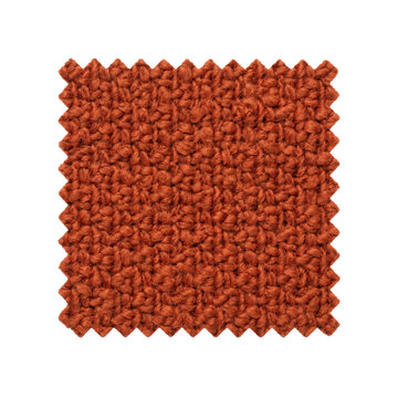Burnt orange boucl&eacute; fabric square top view isolated. Interior textile swatch mockup.