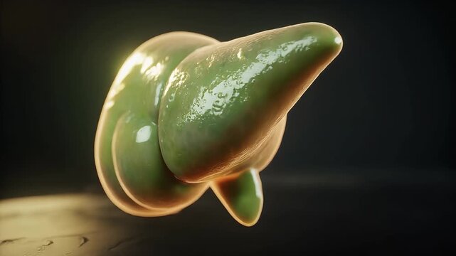 3d medical illustration of a human gallbladder anatomy with translucent texture