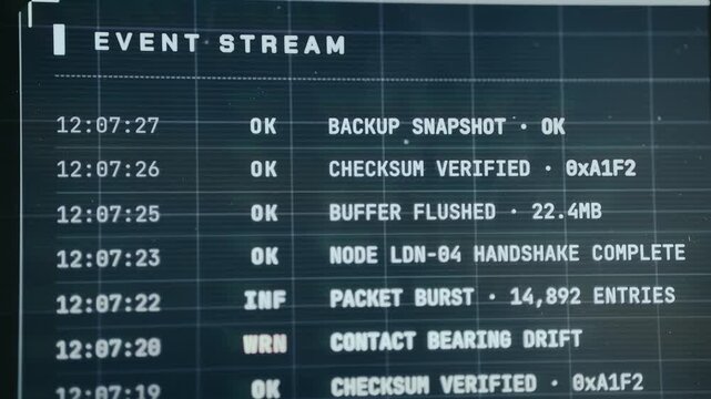 Technical system log detailing various data processing steps