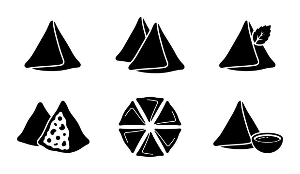 Samosa Vector Icons Set, Indian Snack Food Illustrations, Traditional Appetizer Graphics, Culinary Collection
