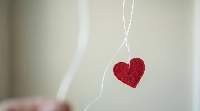 Red Heart Symbol Attached to Thin Strings