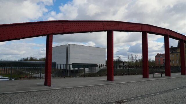 Bishop Jordan Bridge with the cultural center in the background. Poznan, Poland.
