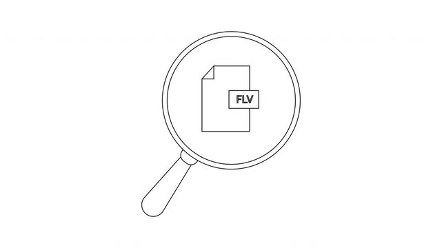 Magnifying glass over FLV file icon representing search for video format.