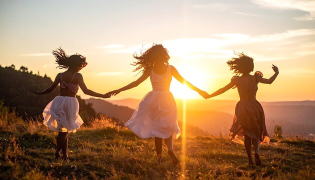 Sunrise dance of friends