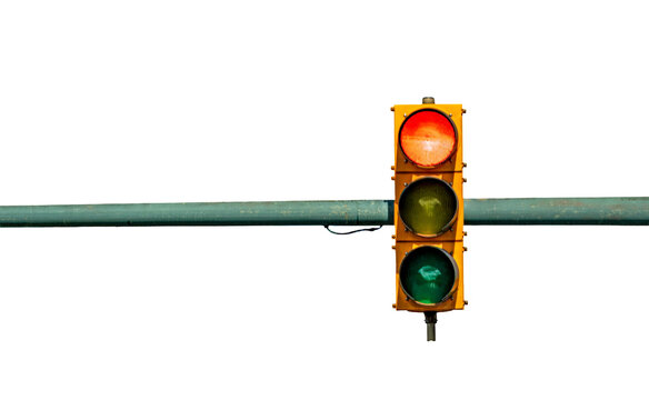 Isolated red yellow and green stoplight traffic signal
