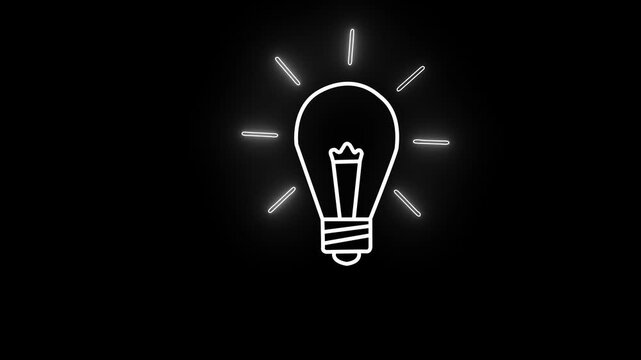 Neon Glowing light bulb icon with animation