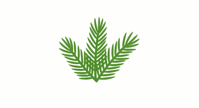 Green pine needles arranged in a fan shape on a white background