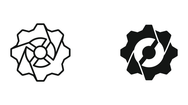 Minimalist gear or sprocket icons in black and white