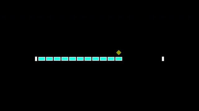 Minimal segmented loading progress bar animation with bright cyan blocks, clean dark background, subtle glow, and retro digital screen style.